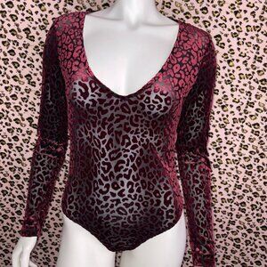 Velvet Burgundy Leopard Print Bodysuit